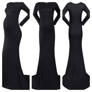 Black Long Sleeve Maternity Maxi Gown Dress Photoshoot Medium with Train